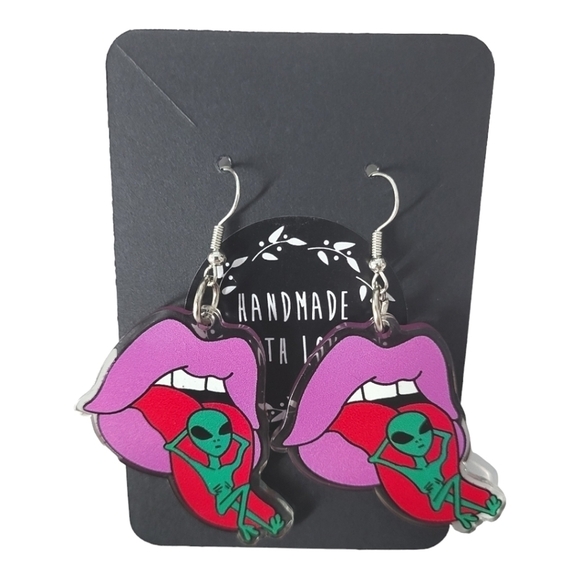 Humorous Alien Design Acrylic Earrings - Picture 2 of 3